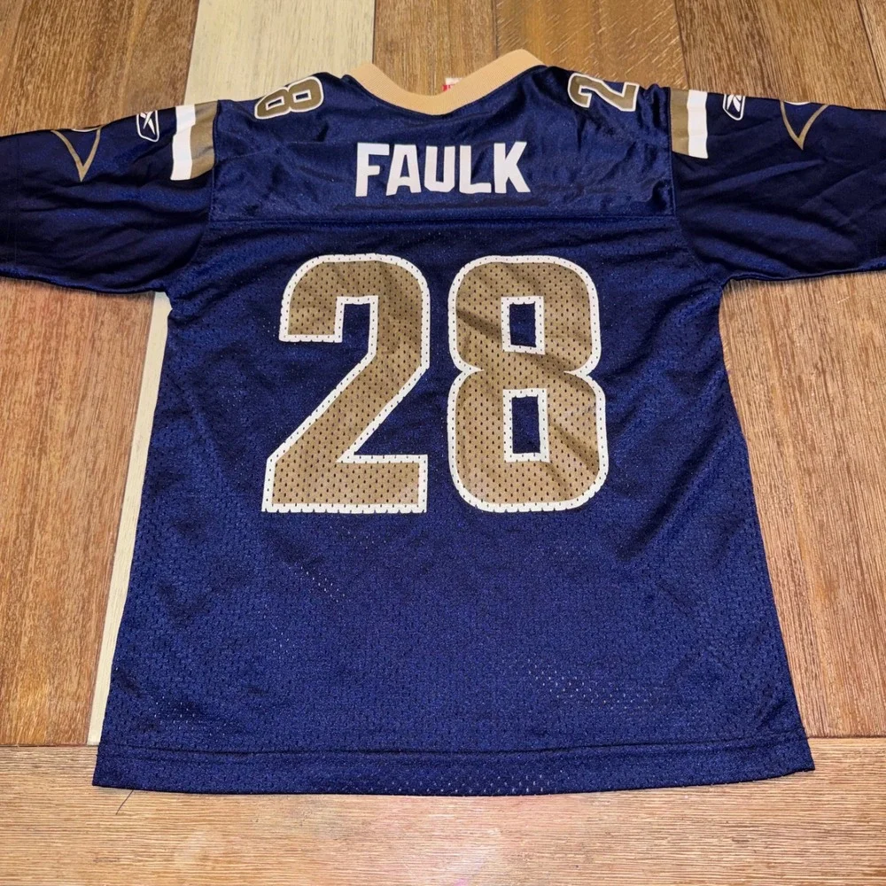 Reebok Marshall Faulk Rams Jersey Kids Medium Blue Excellent NFL 28
